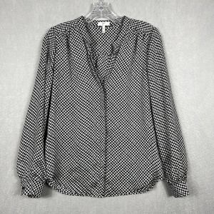 Joie Blouse Top XS Black Houndstooth Print Long Sleeve Button Up Shirt